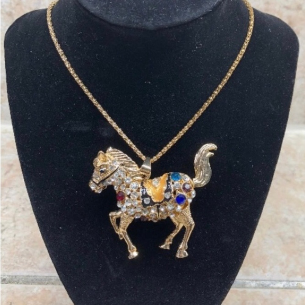 COPY - Multicolored Rhinestones Horse Necklace